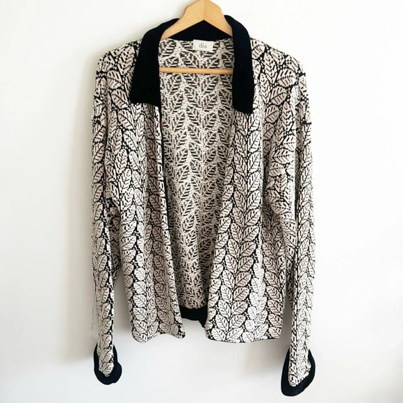 Vintage 90s Dia wool leaf print oversized chunky cardigan sweater size Large - Picture 2 of 12
